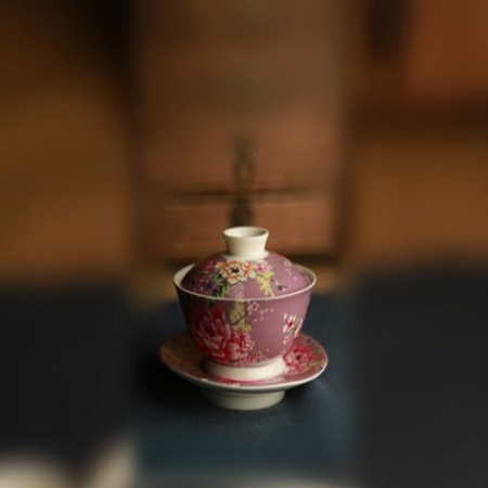花团锦簇三件式盖杯（粉）